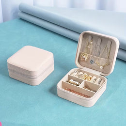 Mini Faux Leather Travel Jewelry Organizer | Portable Compact Case for Rings, Earrings & Necklaces
